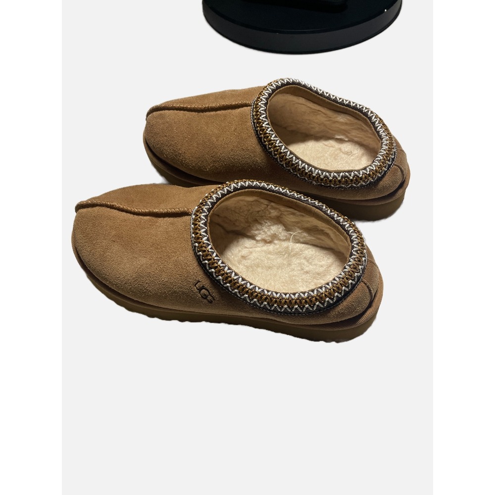 UGG Tasman Slippers Women 7 Chestnut Suede Shearling Lined Slip On Casual Cozy